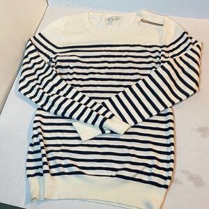 Banana Republic Navy and White Striped Crewneck Sweater